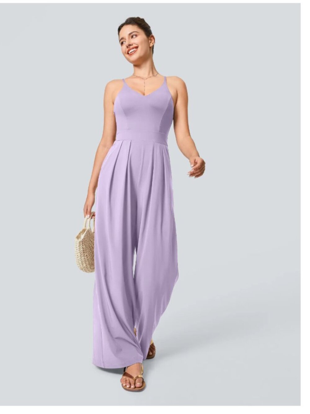 Halara Breezeful Backless Side Invisible Zipper Pocket Wide Leg Jumpsuit - Picture 5 of 6
